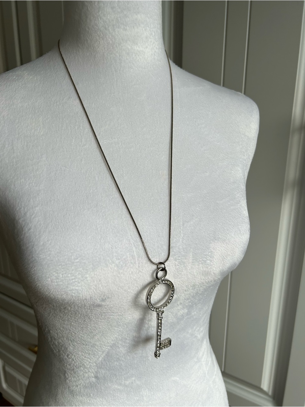 Long Silver Key Pendant Necklace